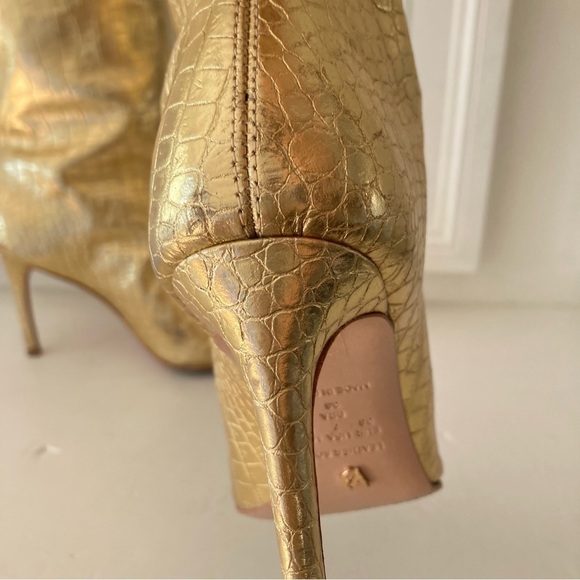 UIB Vicenza Free People Tokyo Tall Gold Metallic Animal Print Boots Sz 7 - Picture 7 of 14